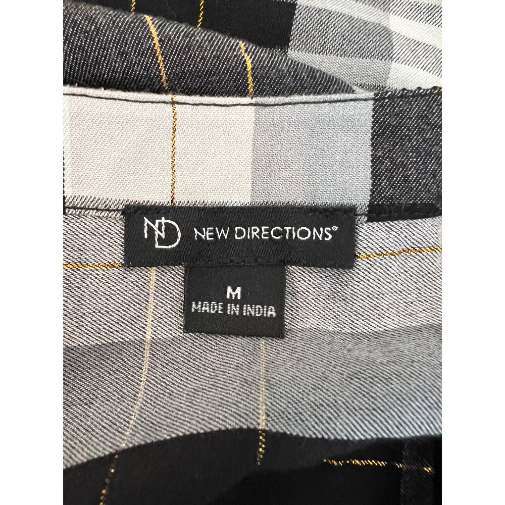 New Directions Women's Black White Gold Metallic Plaid Bell Sleeve Top Size M - Picture 5 of 11
